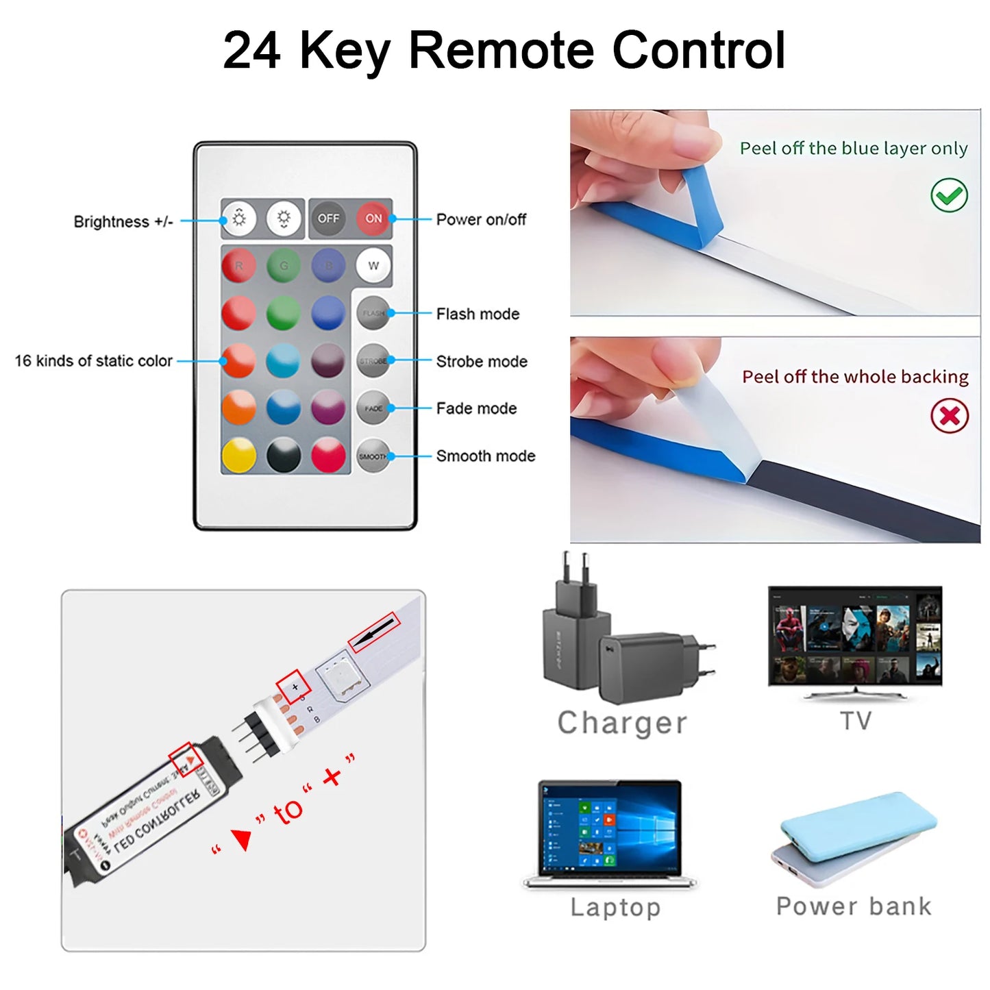Led Strip Lights with 24/44 Key Remote Control