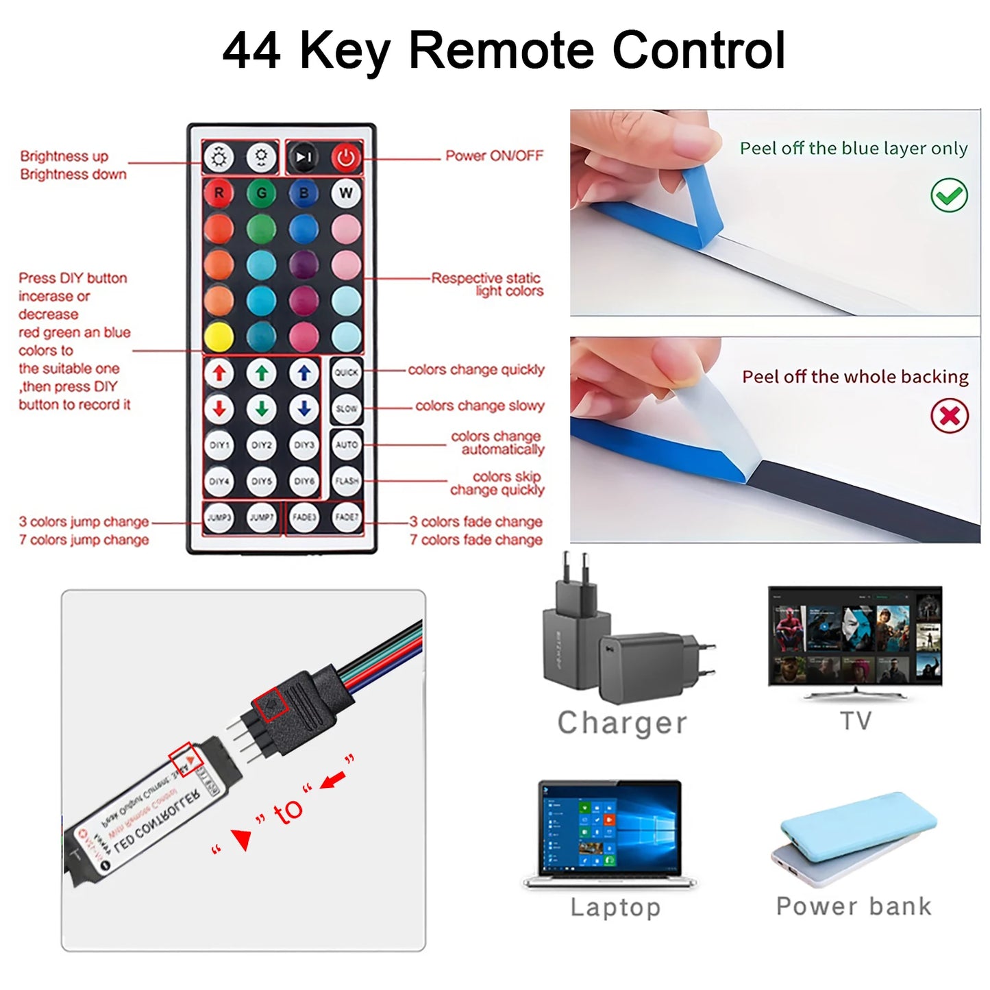 Led Strip Lights with 24/44 Key Remote Control