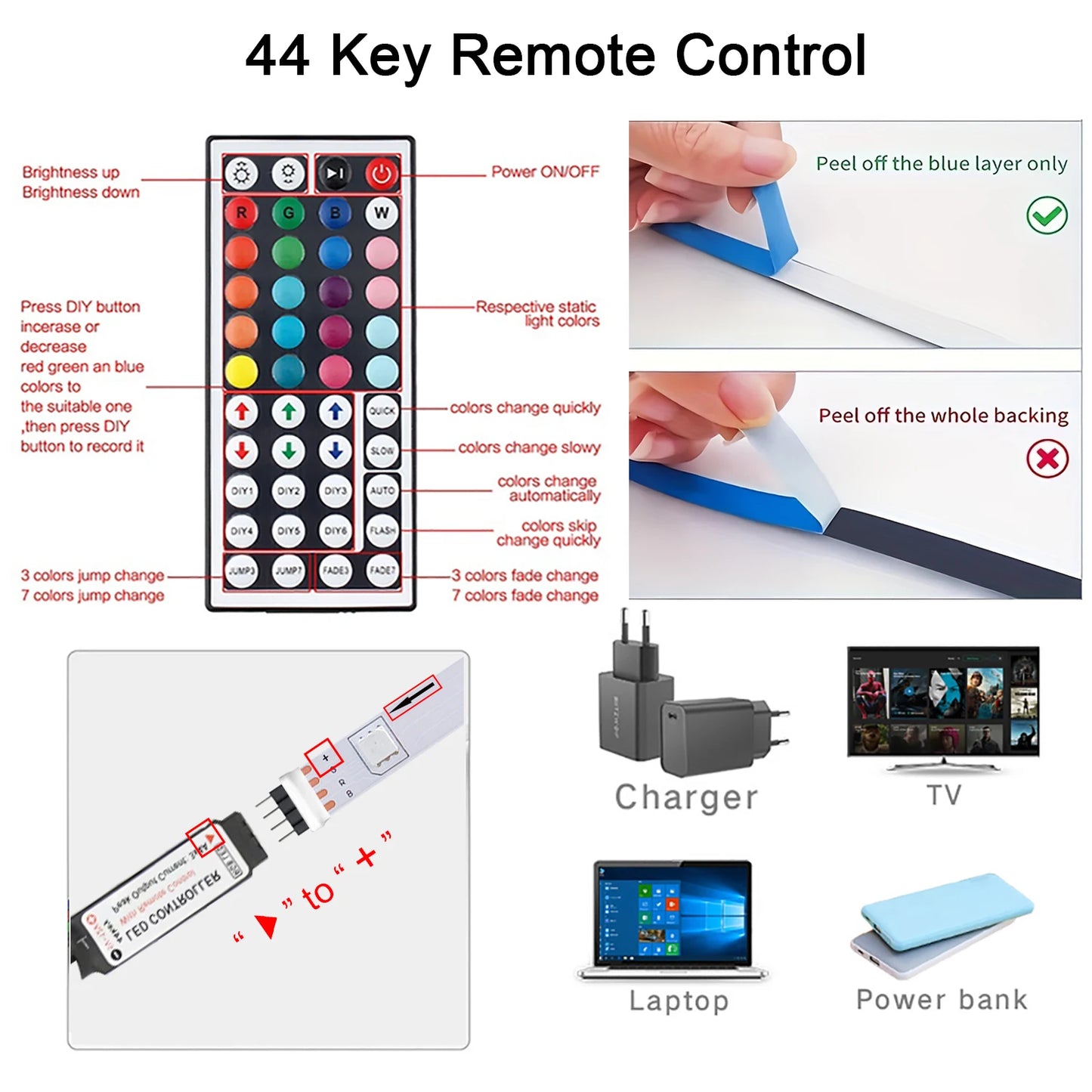 Led Strip Lights with 24/44 Key Remote Control